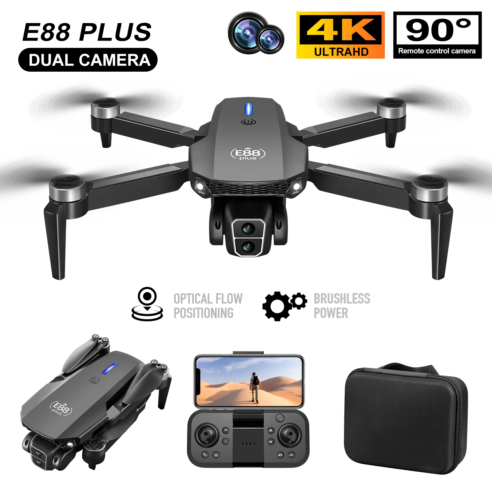 New E88 Plus Quadcopter Drone: - Rc Helicopter Case 评论和价格